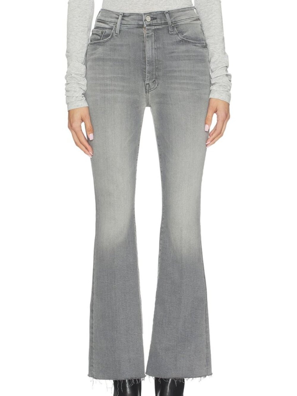 NWT MOTHER The Weekender Fray Flared Jeans - Lead Grey - Size 26